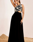 One Shoulder Sequin Embroidered Gown with Side Cutout Detail