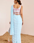 Plain Pre-Draped Saree with Mirror Work Blouse and Belt
