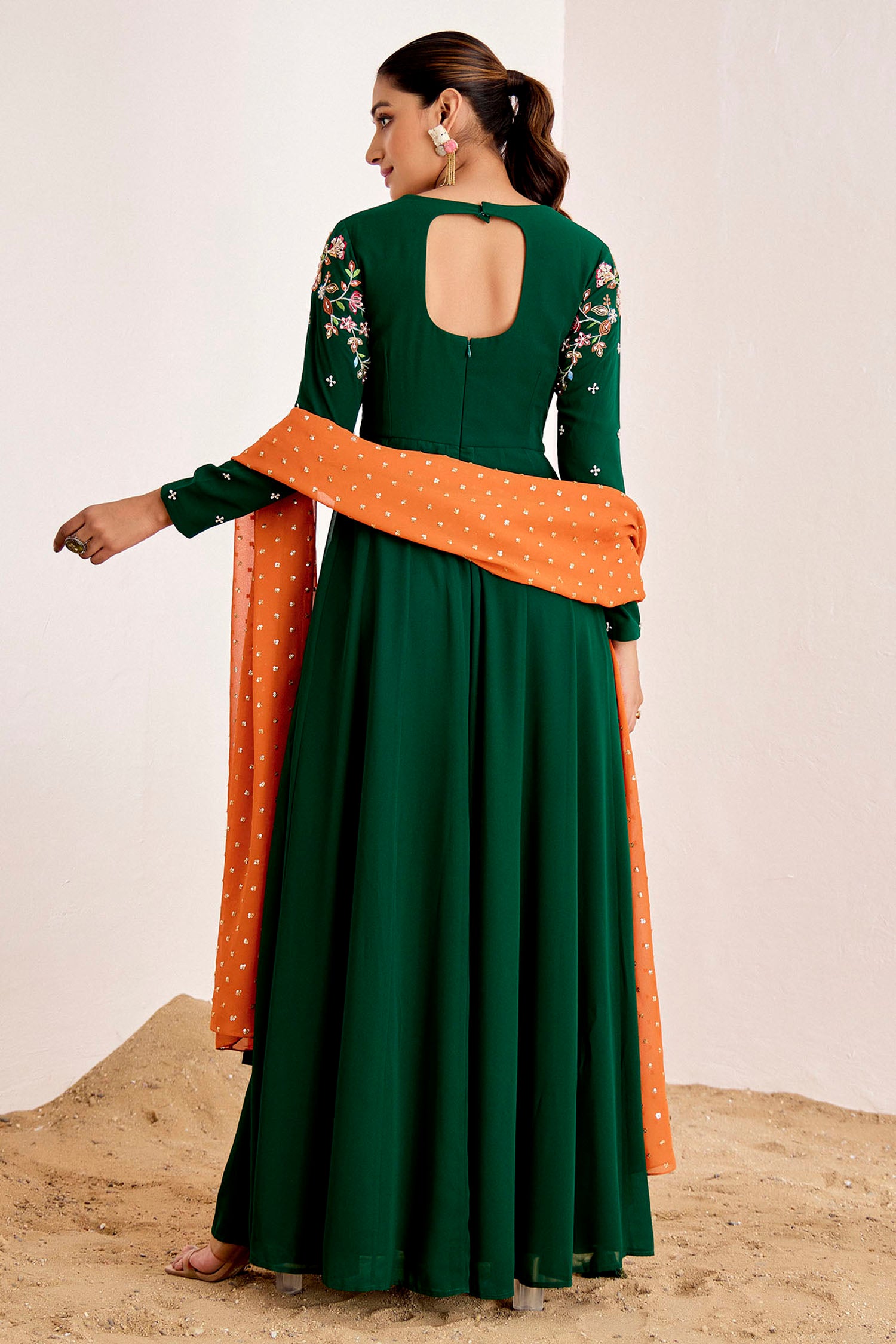 Thread and Zardosi Embroidered Anarkali with Shaded Georgette Dupatta