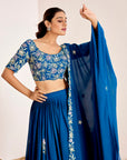 Machine Embroidered Lehenga with Pearl and Sequin Handwork