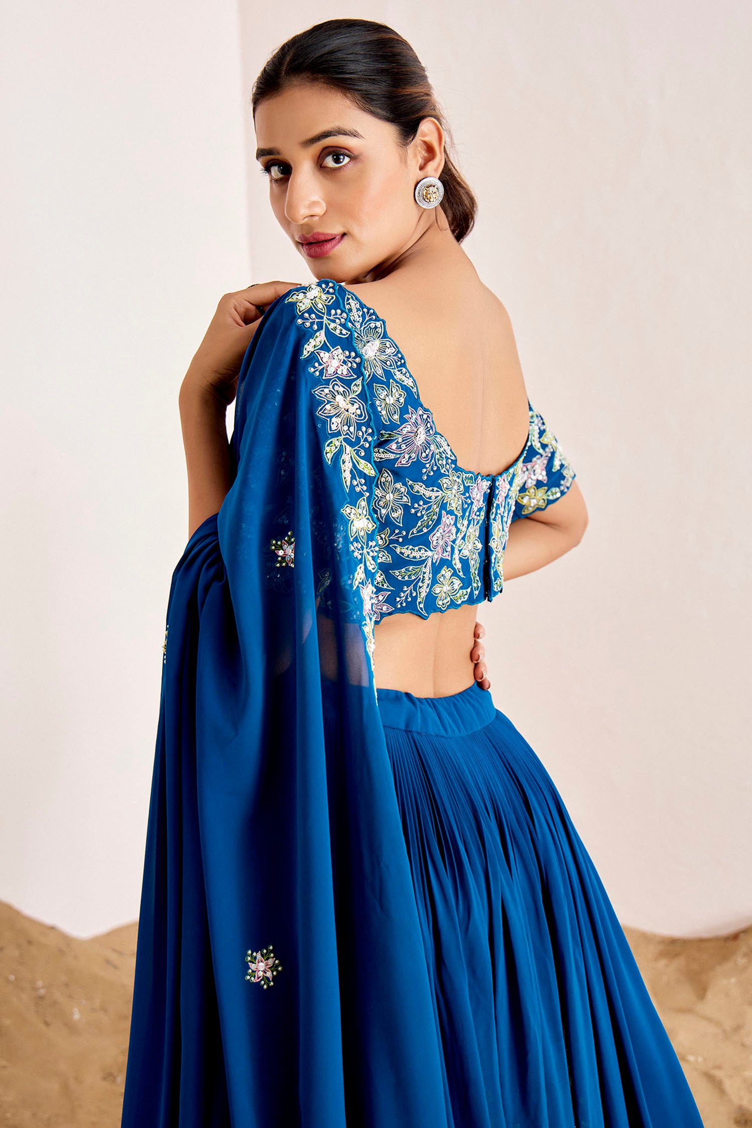 Machine Embroidered Lehenga with Pearl and Sequin Handwork