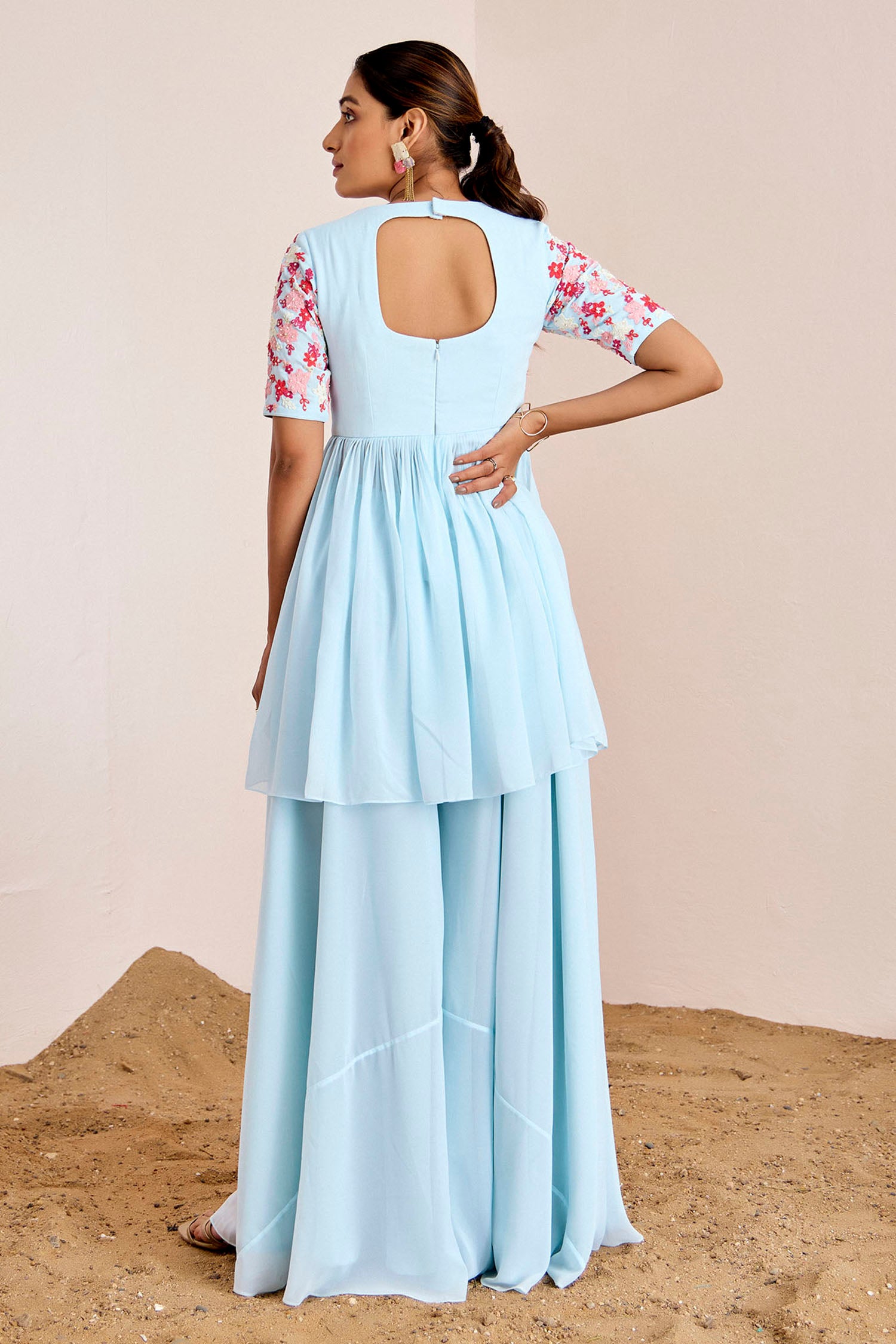 Embroidered Peplum Kurta with Flared Pants