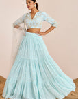 Tiered Machine Embroidered Lehenga with Handwork Blouse