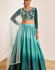 Hand Embroidered Blouse with Ombre Sequin Lehenga and Pearl Border Dupatta