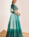 Hand Embroidered Blouse with Ombre Sequin Lehenga and Pearl Border Dupatta