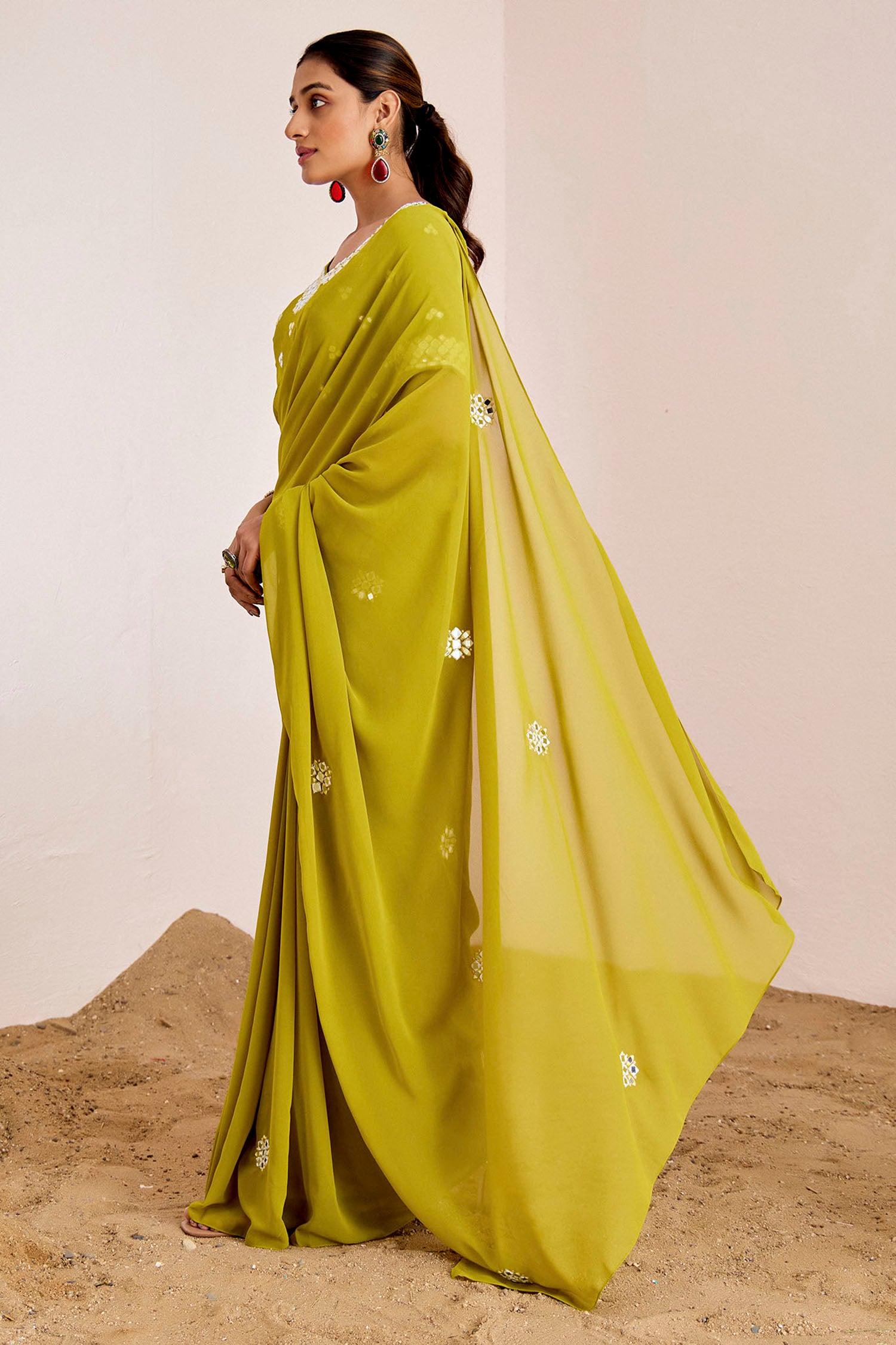 Mirror Work Buti Saree with Heavy Blouse