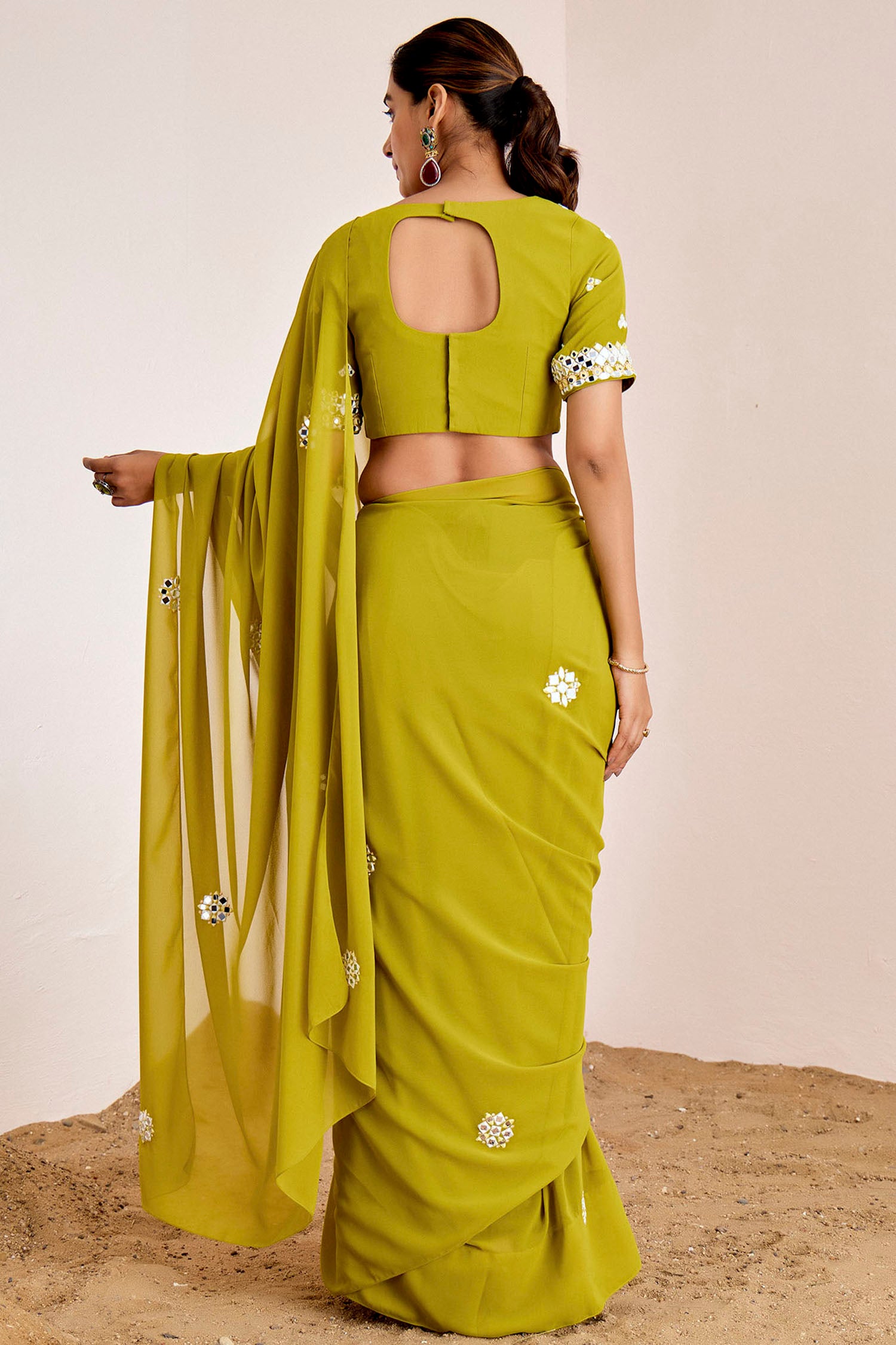 Mirror Work Buti Saree with Heavy Blouse