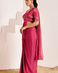 Sequin Embroidered Wrap Blouse with Plain Pre-Draped Saree