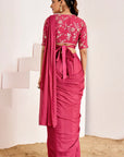 Sequin Embroidered Wrap Blouse with Plain Pre-Draped Saree
