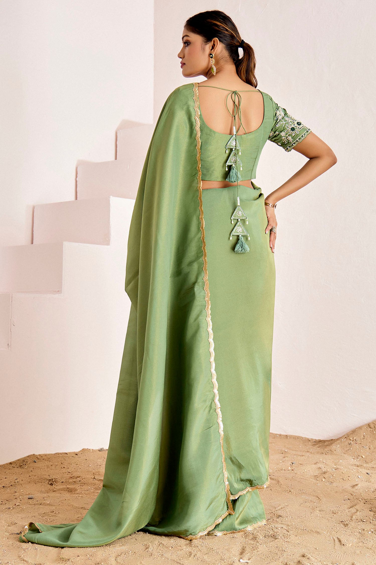 Shimmer Saree with Sequins Scallop Border and Hand Embroidered Blouse