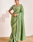 Shimmer Saree with Sequins Scallop Border and Hand Embroidered Blouse