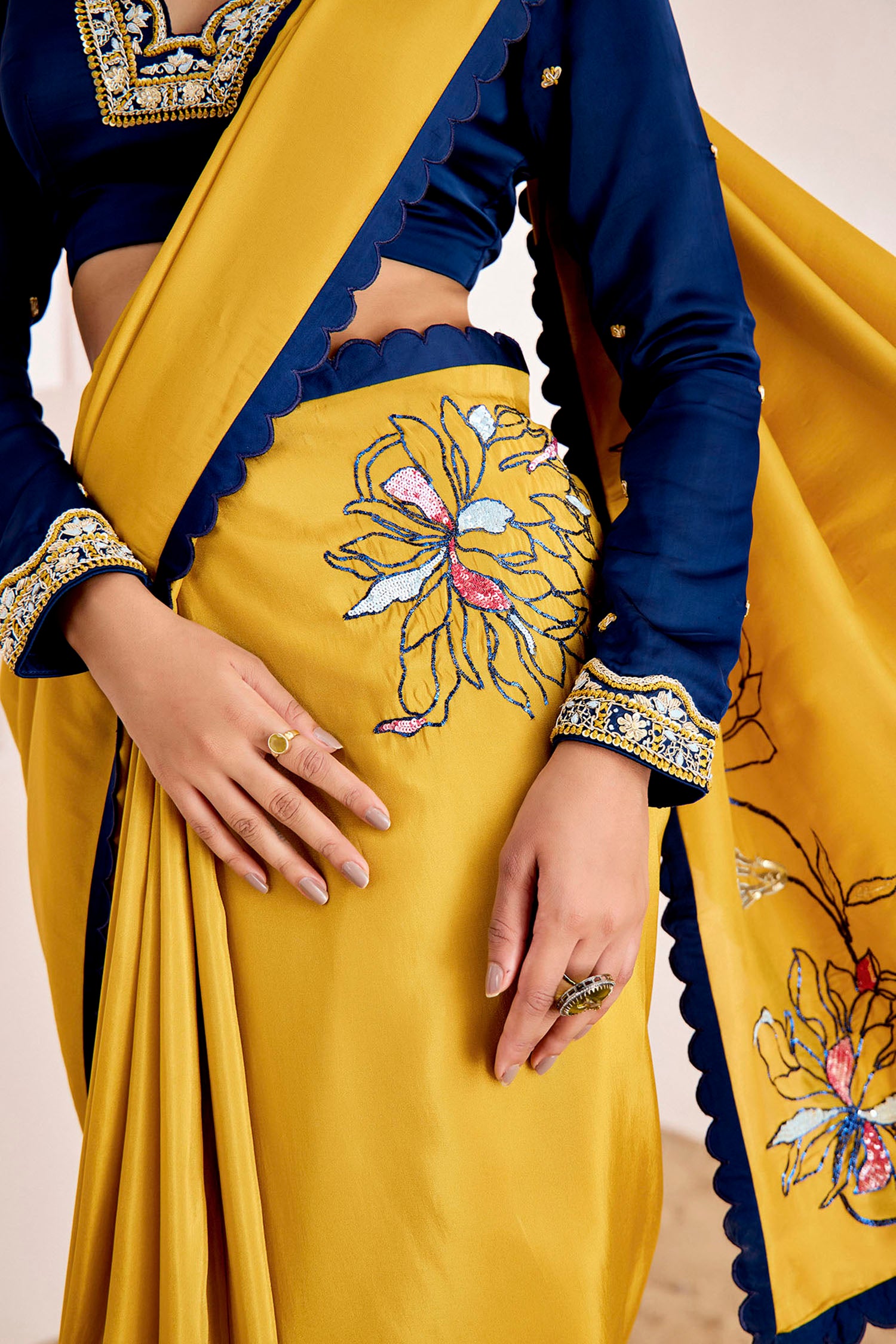 Shimmer Saree with Pitta Work and Full Sleeves Hand Embroidered Blouse