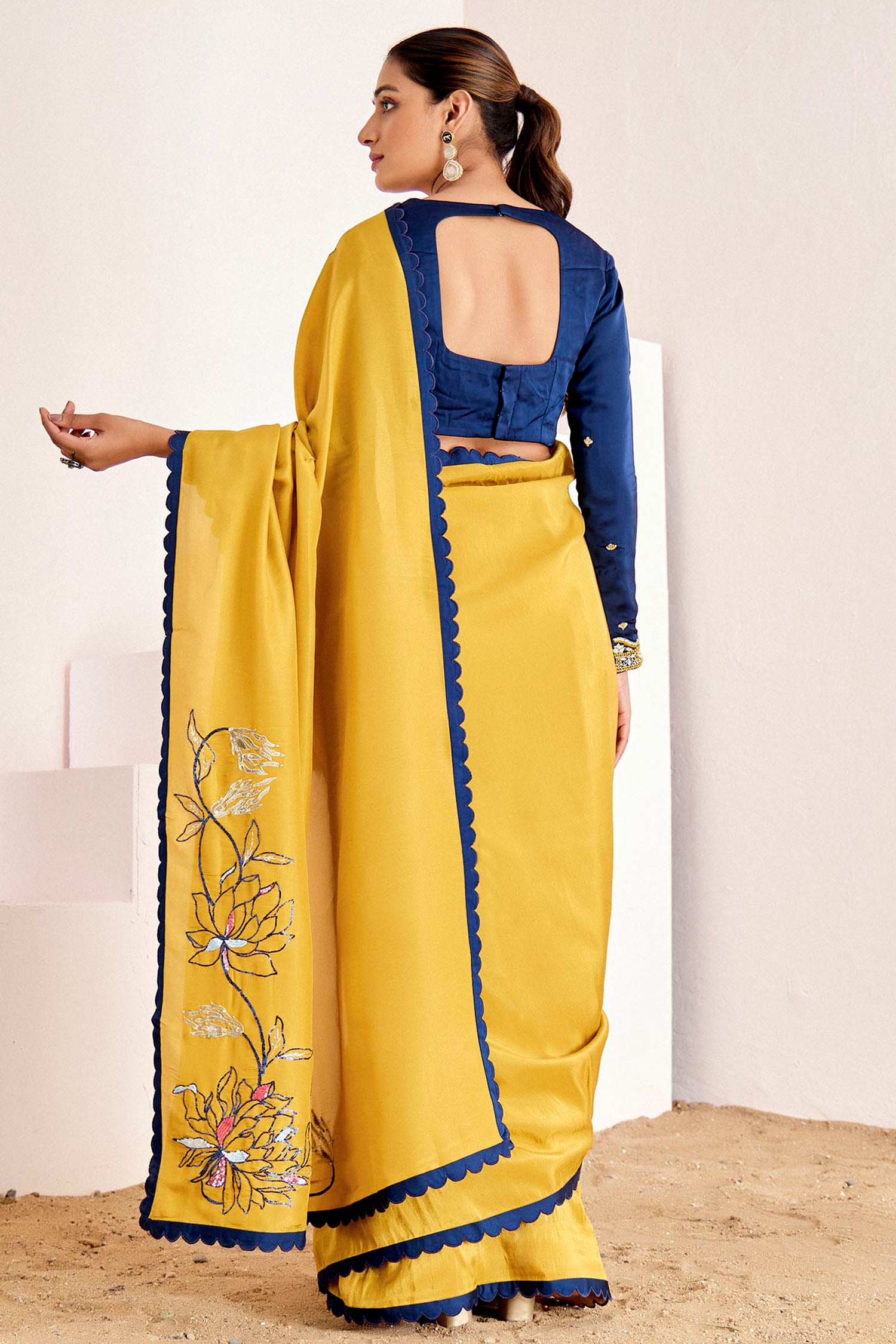 Shimmer Saree with Pitta Work and Full Sleeves Hand Embroidered Blouse