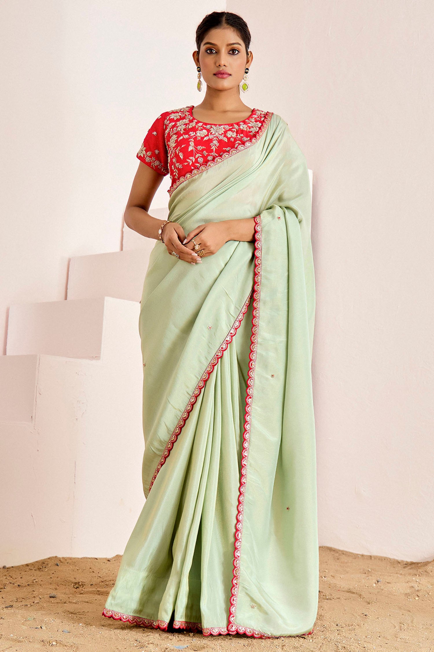 Shimmer Saree with Cutwork Borders and Heavy Hand Embroidered Blouse