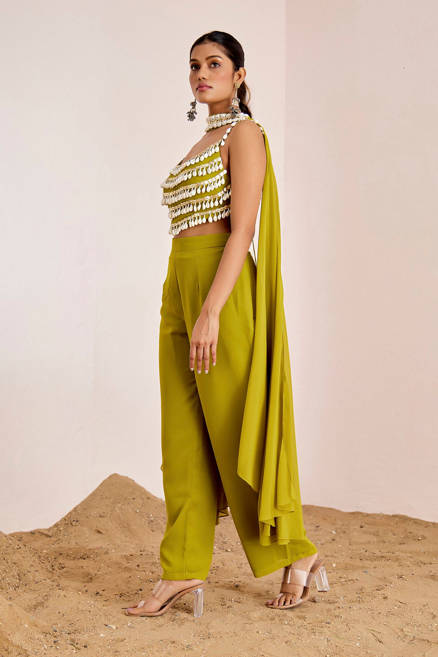 Kodi &amp; Sequins Strappy Blouse with Straight Pants and Choker Dupatta