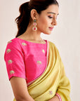 Shimmer Saree with Elephant Motif Pallu and Contrasting Blouse