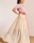 Mirror Work Blouse with Embroidered Lehenga and Shaded Net Dupatta