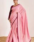 Shimmer Saree with Hand Embroidered Pallu and Embroidered Sleeve Blouse