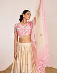 Mirror Work Blouse with Embroidered Lehenga and Shaded Net Dupatta