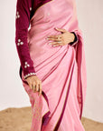 Shimmer Saree with Hand Embroidered Pallu and Embroidered Sleeve Blouse