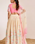 Mirror Work Blouse with Embroidered Lehenga and Shaded Net Dupatta