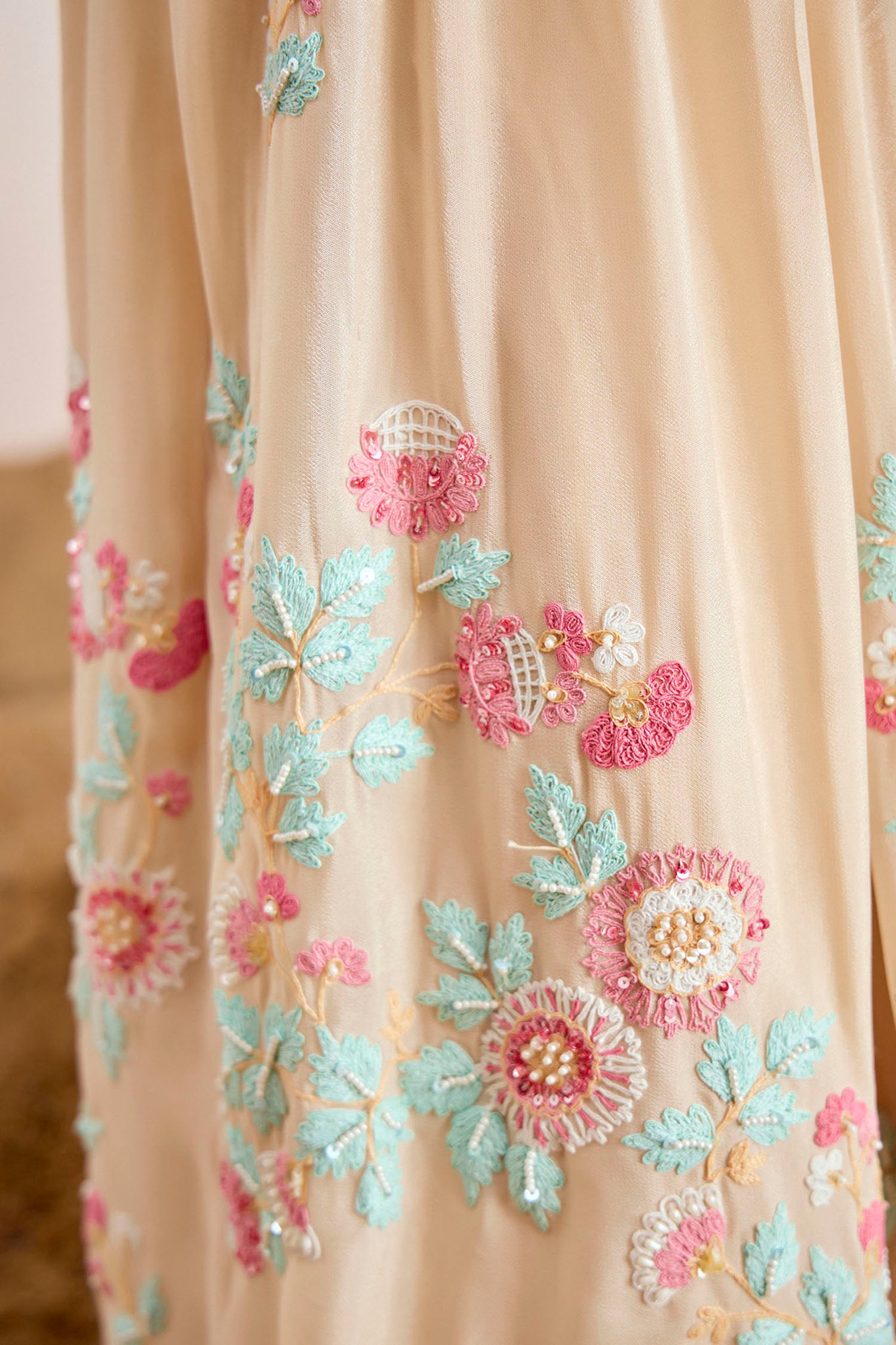 Mirror Work Blouse with Embroidered Lehenga and Shaded Net Dupatta