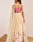 Hand Embroidered Blouse with Pleated Lehenga and Pearl Lace Net Dupatta