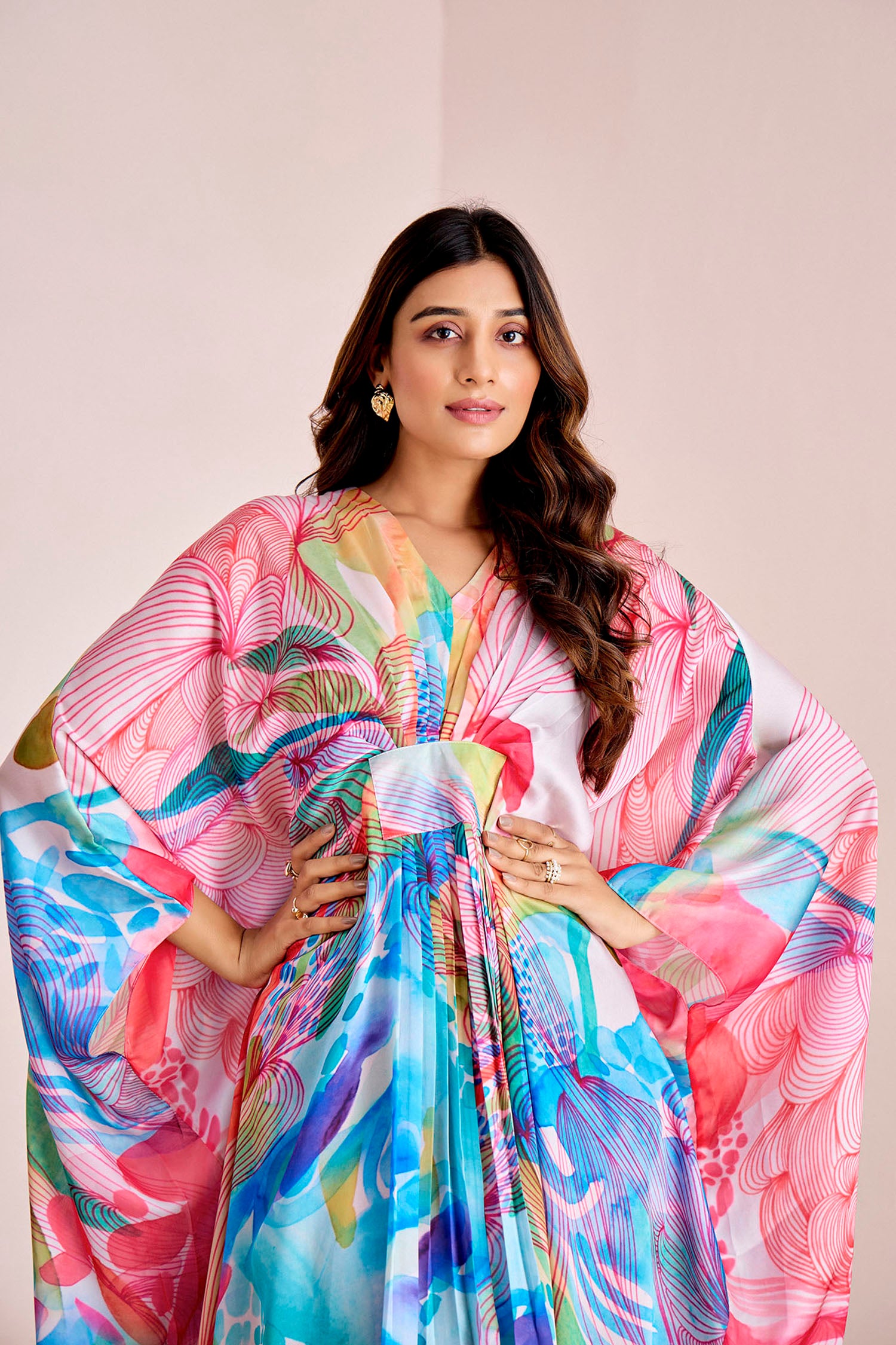 Long Kaftan Dress with Pleated Waist