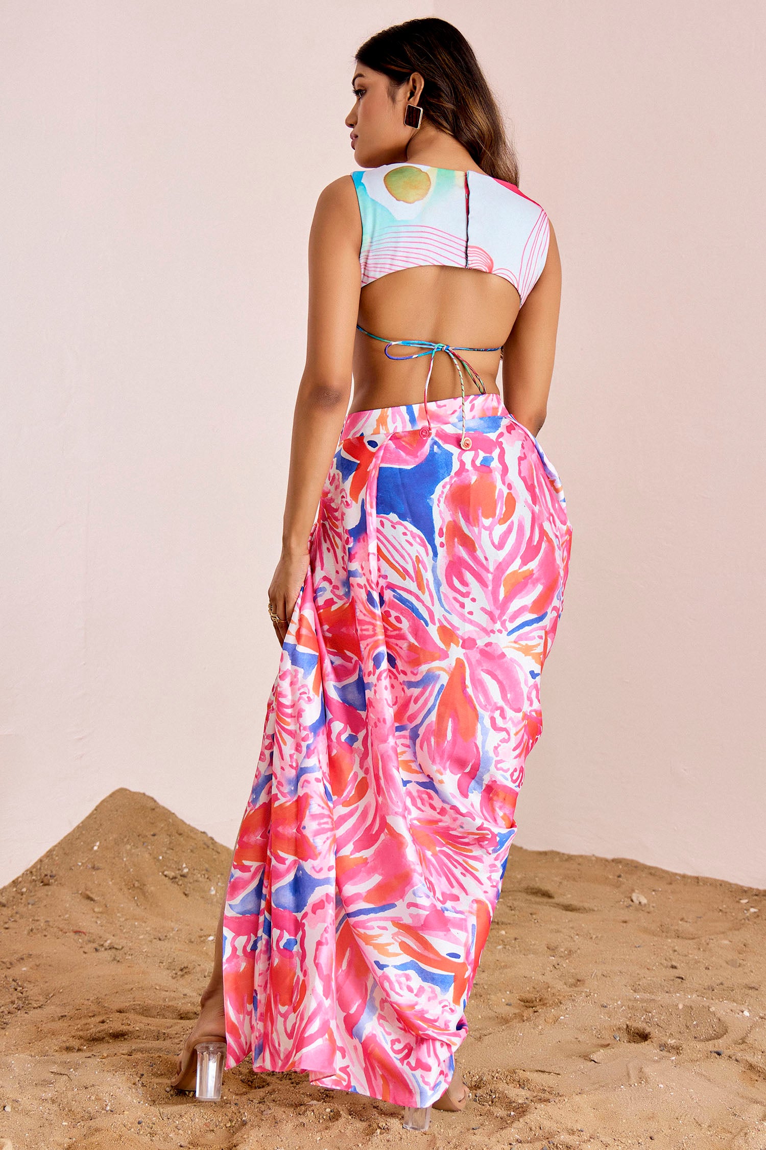 Bralette with Pleated Front and Drape Skirt Set