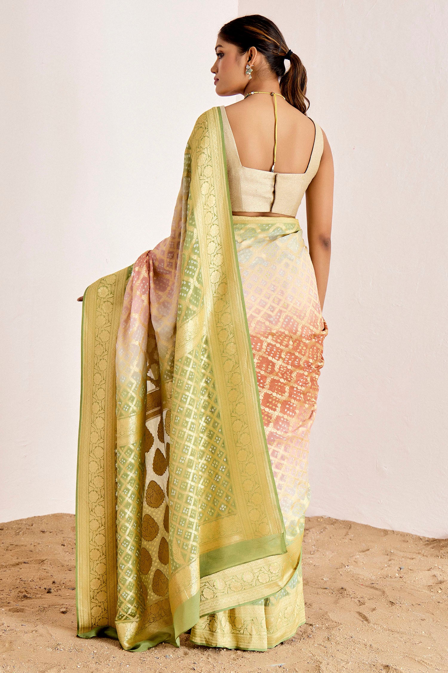 Traditional Banarasee Bandhani Saree in Modern Colors
