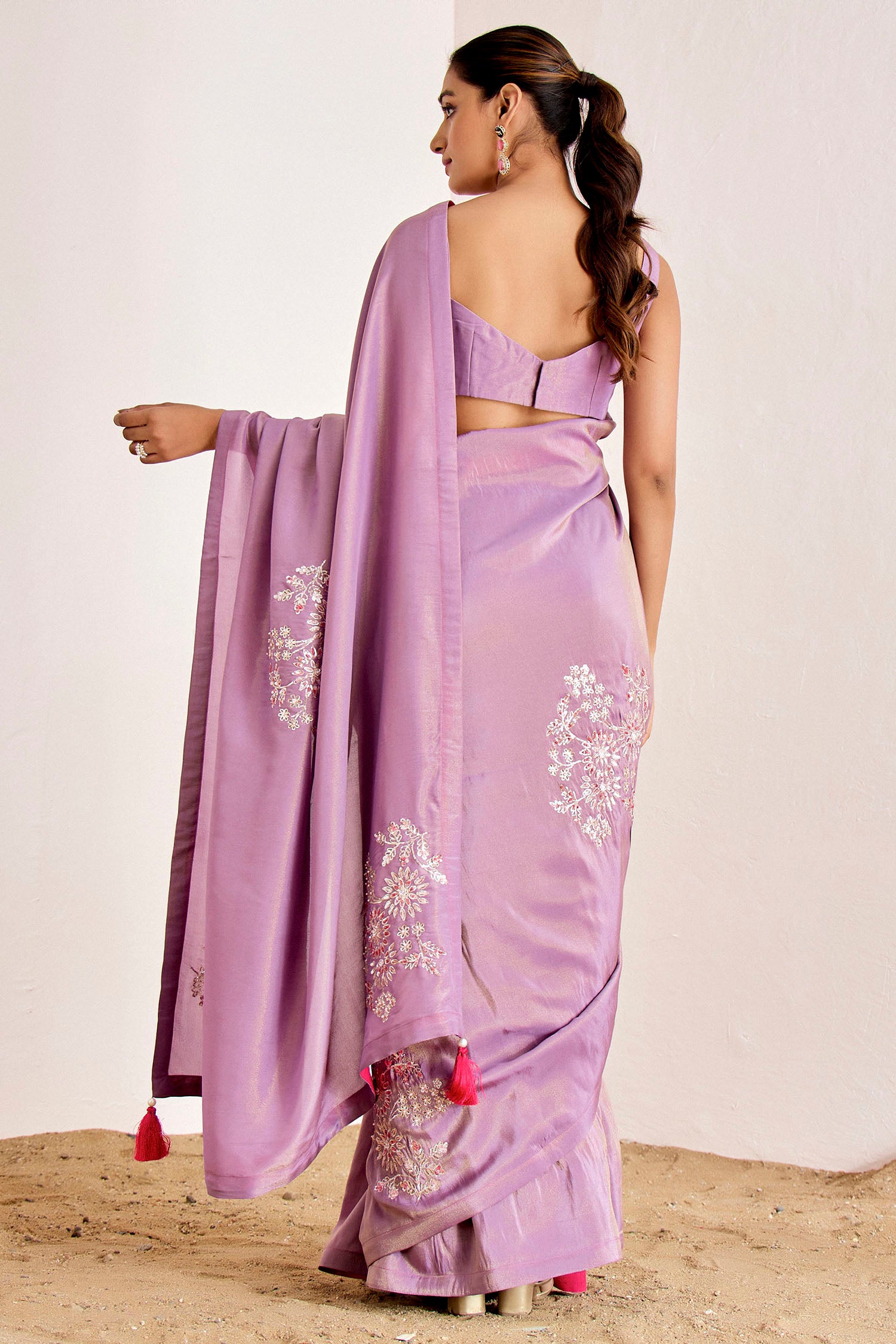 Shimmer Saree with Pitta Work and Plain Bustier Blouse