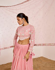 Heavy Hand Embroidered Lehenga with Cutwork Dupatta and Full Sleeves Blouse