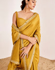 Plain Shimmer Saree with Mirror Work Border and Bustier Blouse