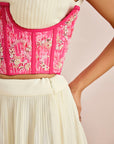 Printed Hand Embroidered Corset Crop Top with Pleated Pants