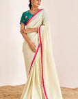 Plain Shimmer Saree with Kodi Pallu and Hand Embroidered Blouse