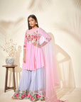 Sequin Embroidered Ombre Anarkali with Pleated Flare - Pink
