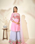 Sequin Embroidered Ombre Anarkali with Pleated Flare - Pink