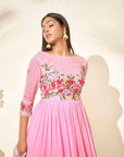 Sequin Embroidered Ombre Anarkali with Pleated Flare - Pink