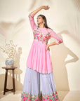 Sequin Embroidered Ombre Anarkali with Pleated Flare - Pink