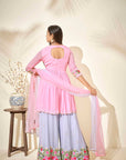 Sequin Embroidered Ombre Anarkali with Pleated Flare - Pink