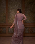 Pre Draped Mirror Work Smoked Blouse Saree in Yellow Crepe