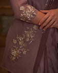 Pre Draped Mirror Work Smoked Blouse Saree in Yellow Crepe