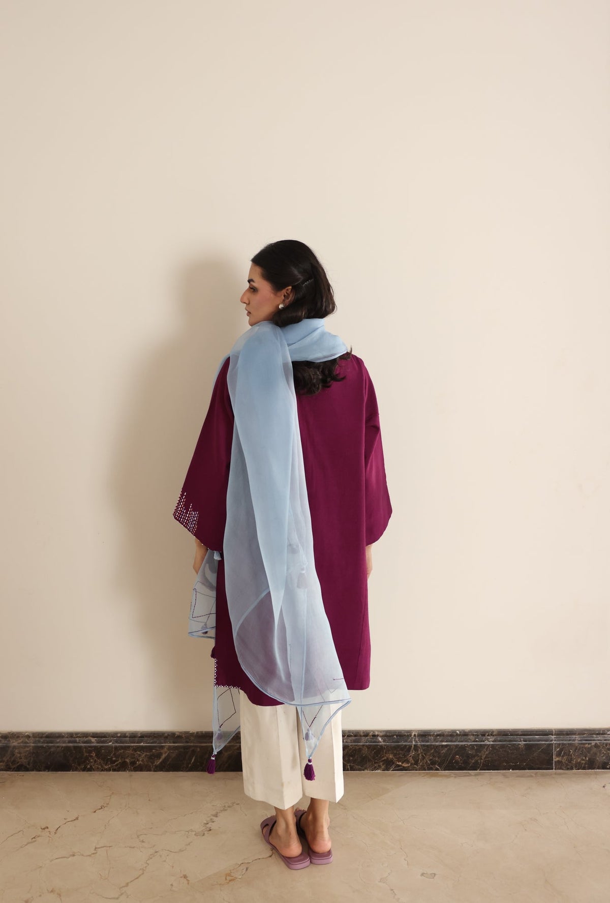 Khushboo &amp; Pankaj Wine Berry Kurta Set with Organza Dupatta
