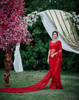 Lilac Pre-Draped Layered Saree with Hand Embroidered Blouse
