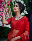 Lilac Pre-Draped Layered Saree with Hand Embroidered Blouse