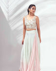 Mint Green Crepe and Organza Drape Skirt Set with Ruffle Dupatta
