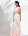 Mint Green Crepe and Organza Drape Skirt Set with Ruffle Dupatta