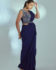 Blush Pink Printed Saree with Elegant Padded Blouse - Purple