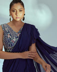 Blush Pink Printed Saree with Elegant Padded Blouse - Purple
