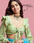 Turquoise Georgette & Recycled Polyester Barfi Saree Set